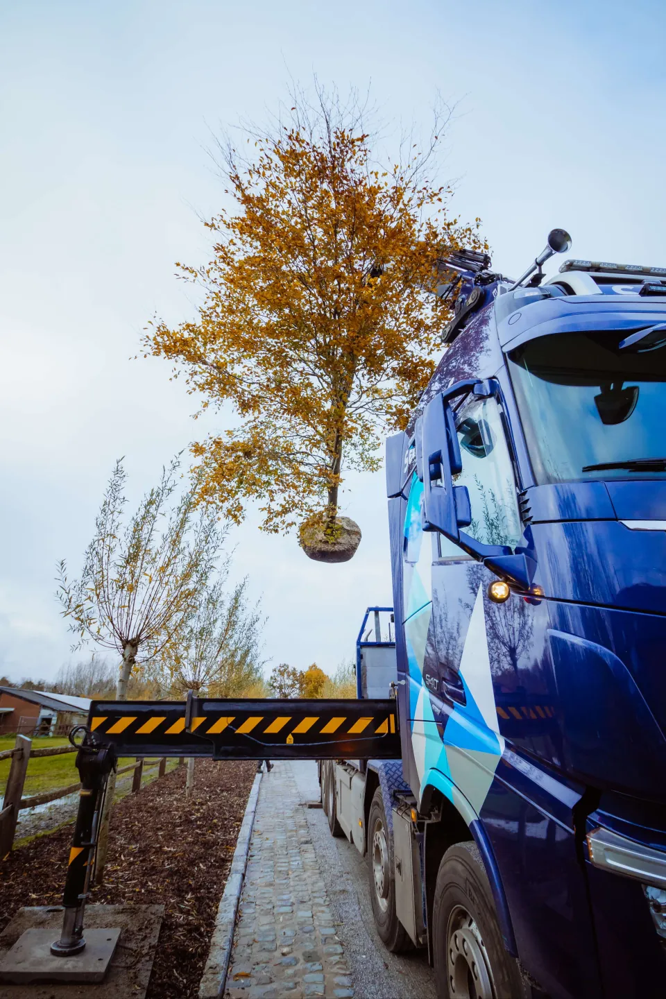 Boom afladen met autolaadkraan
